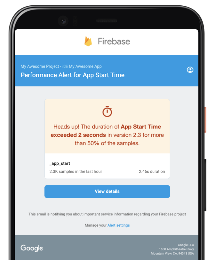 Performance Monitoring’s new real-time alerts will let you know if your app start time slows down